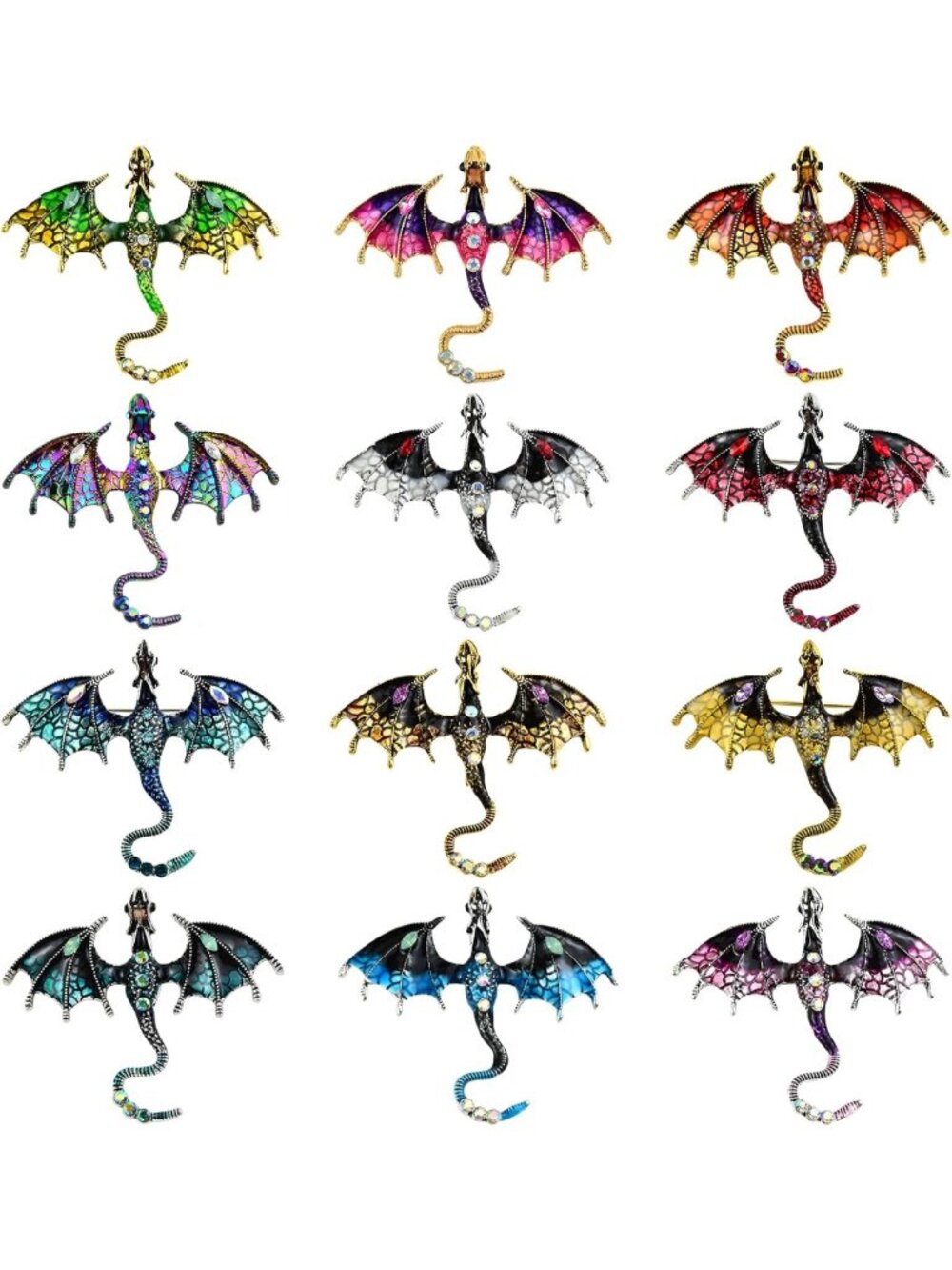 Set of 6-12 Crystal Dragon Insect Brooches | Colorful Lapel Pins for Women